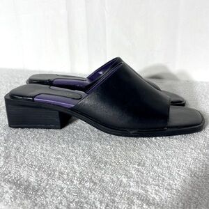 Vintage 90s Y2K Calico Black Leather Chunky Heel Slip On Open Toe Mule Sandals 8